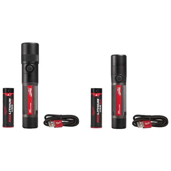 Milwaukee 1100 Lumens LED USB Rechargeable Twist Focus Flashlight & 800 Lumens USB Rechargeable Fixed Focus Flashlight (2-Pack)