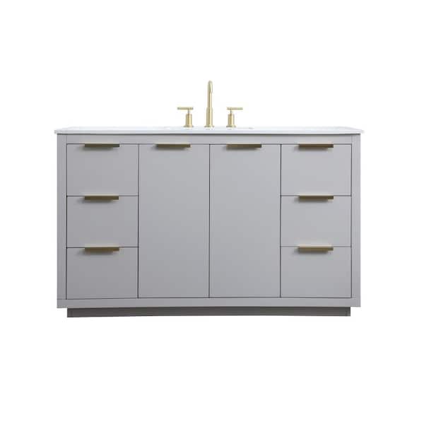 54 in. W x 22 in. D x 34 in. H Bath Vanity in Grey with Calacatta White Engineered Marble Top