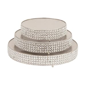 Silver Decorative Cake Stand with Crystal Accents (Set of 3)