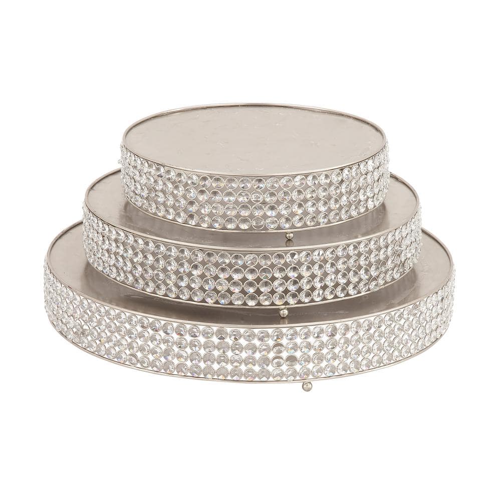 Silver Encrusted Iron Cake Stands with Crystal Beads, Set of 3