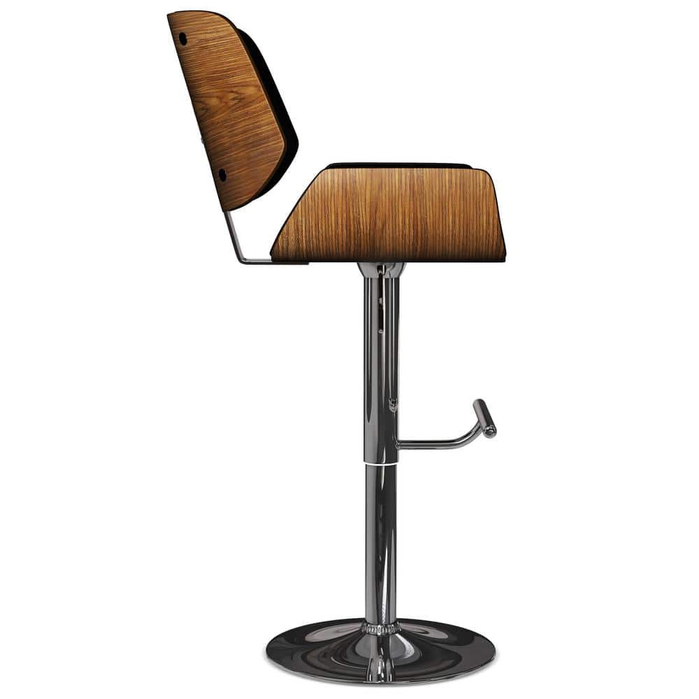Mid-Century Modern Black Wood Adjustable Swivel Bar Stool