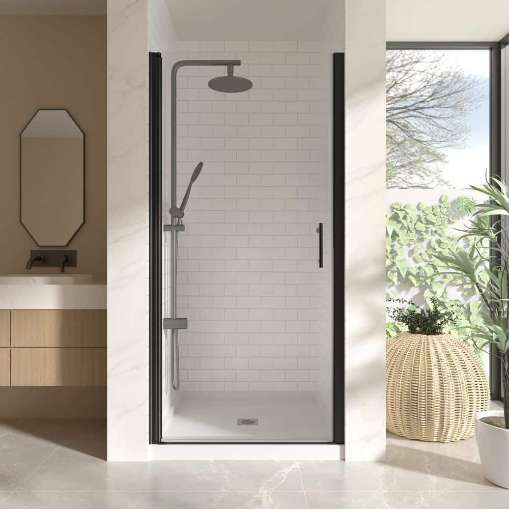 "Frameless Pivot Glass Shower Door, 36-37.4""W x 72""H 1/4""6mm Single Swing Bathroom Door for Walk in Shower, Matte Black" price history on PriceWatchPro