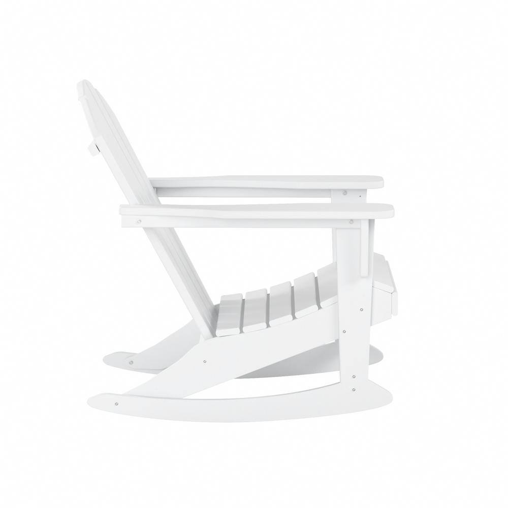 Laguna White HDPE Outdoor Rocking Adirondack Chairs with Side Table Set