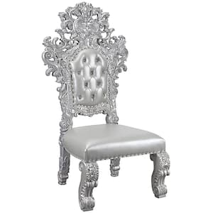 Valkyrie Synthetic Leather, Antique Platinum Finish Side Chair Set of 2 with Nailhead Trim and Tufted Cushions