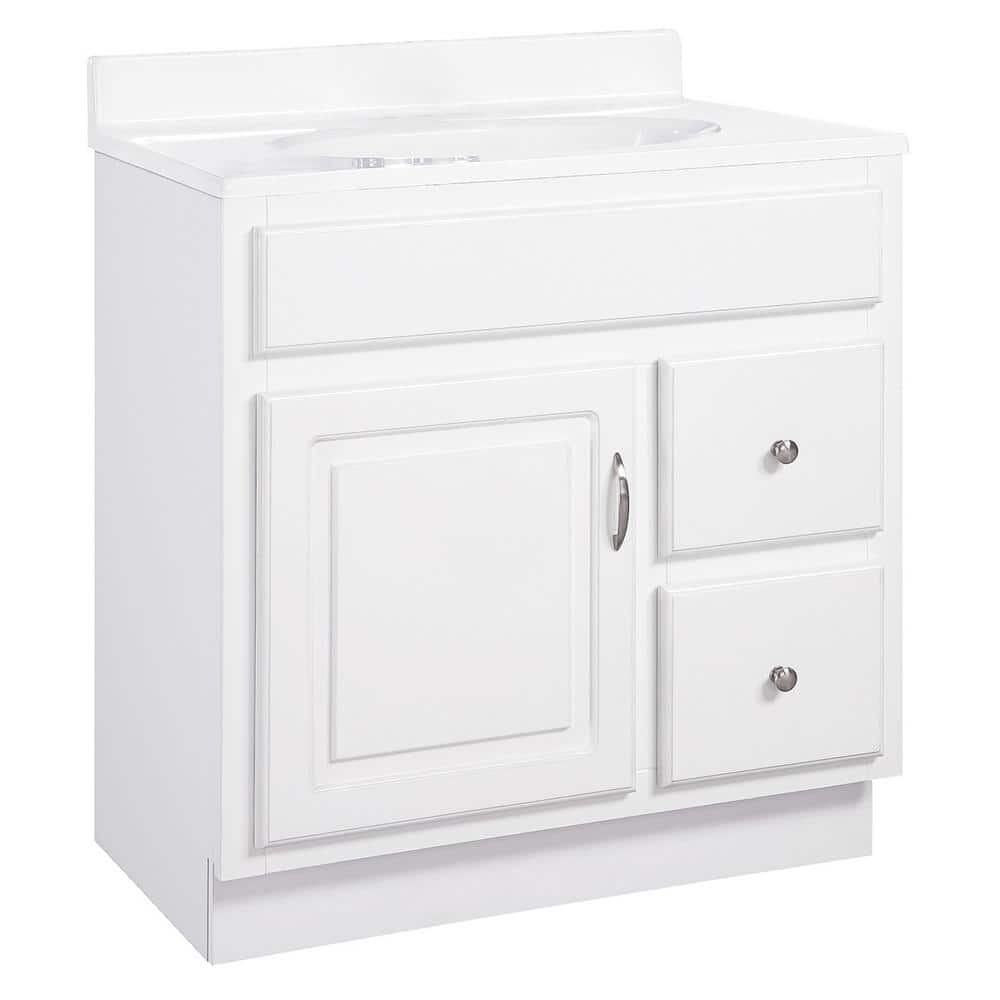 White 30-Inch MDF Bathroom Vanity with Satin Nickel Hardware