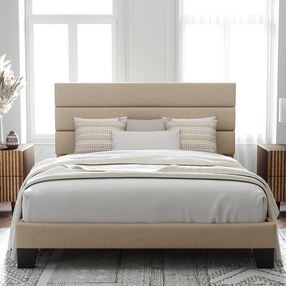 9.3 in. Beige Metal Full Size Platform Bed Frame with Headboard price history on PriceWatchPro
