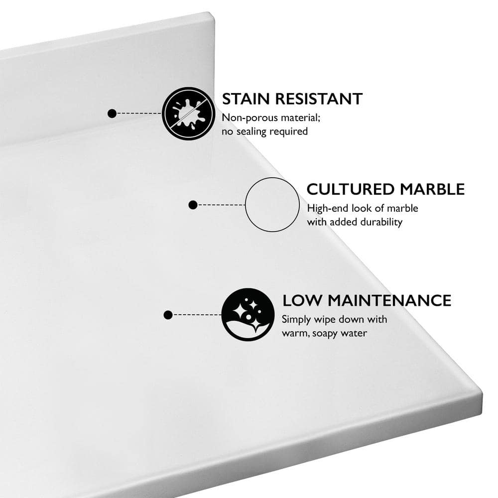 Solid White Cultured Marble Vanity Top with Oval Bowl, 49-Inch