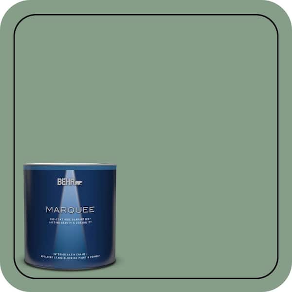 BEHR MARQUEE 1 qt. #S410-5 Track Green One-Coat Hide Satin Enamel Interior Paint & Primer