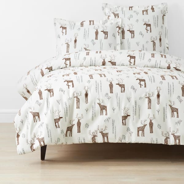 Legends Hotel White/Brown Oh Deer Queen Velvet Flannel Duvet Cover