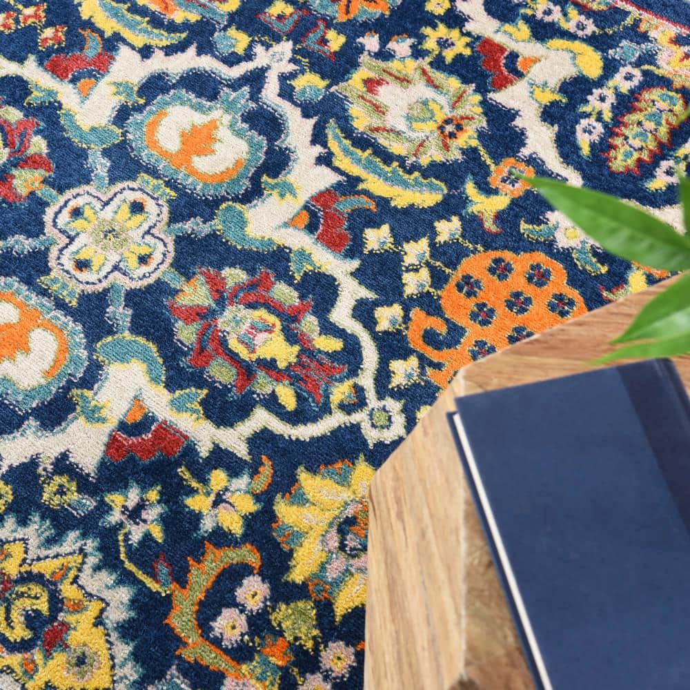 Navy Multicolor Floral Boho 8' x 10' Synthetic Area Rug