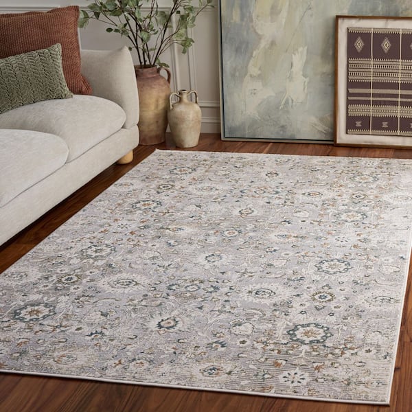 Maven 9 ft. x 12 ft. Gray/Blue Ivory Ornate Area Rug