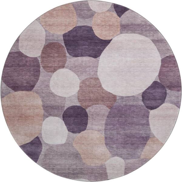 Mayfield Premium Machine Washable Abstract AMF2375 Plum 8 ft. x 8 ft. Round Rug