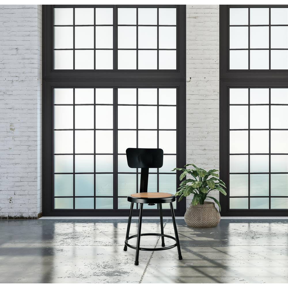 Adjustable Black Steel and Wood Laboratory Stools, Set of 2