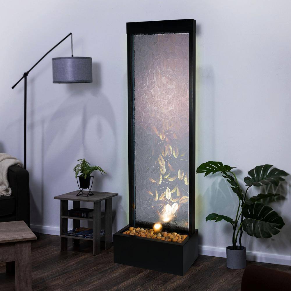 72" Clear Glass and Aluminum Waterfall Fountain with Embossed Leaves