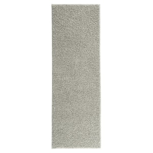 Shag Collection Mist Grey 2 ft. x 8 ft. Solid Shaggy Runner Rug