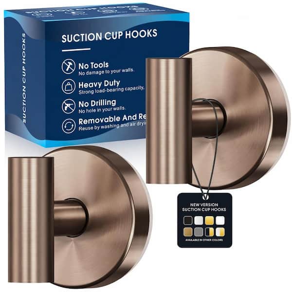 Heavy Duty Suction Cup Hooks for Shower No Drill Wall Mount Towel Hooks Tile 2-Pack Champagne Bronze
