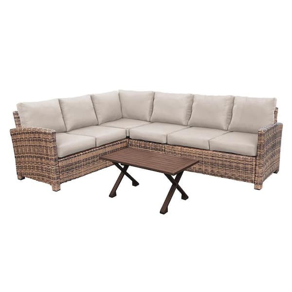 Leisure Made Dalton 5-Piece Wicker Outdoor Sectional with Sunbrella Cast Ash Cushions