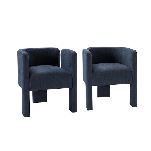 JAYDEN CREATION Edgar Navy Modern Segmented Designed Dining Chair with 3-Legged Design and Sleek Silhouette (Set of 2)