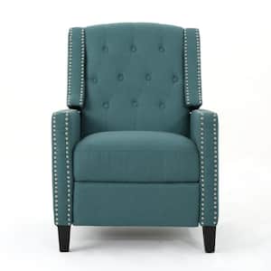 Izidro Tufted Dark Teal Fabric Recliner with Stud Accents
