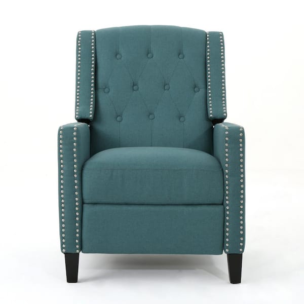 Noble House Izidro Tufted Dark Teal Fabric Recliner with Stud Accents