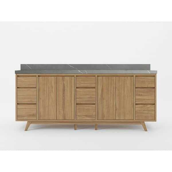 Willow Collections Madison Teak 84 in. W x 22 in. D x 36 in. H Double Sink Bath Vanity in Golden Teak with 2 in. Piatra Quartz Top