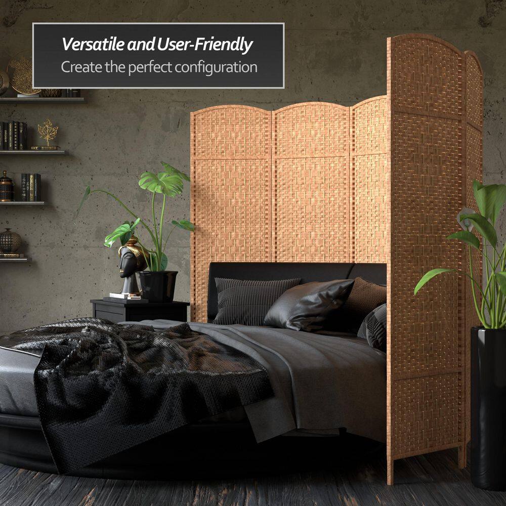 Natural Fiber 6-Panel Folding Room Divider with Diamond Weave