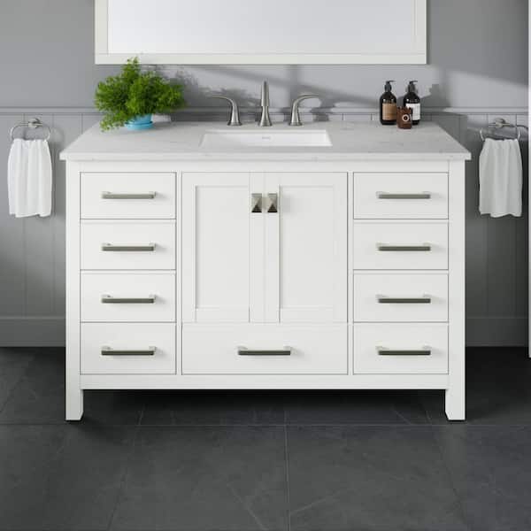 Eviva Aberdeen 48 in. Single Sink White Bath Vanity with White Carrara Quartz Top (Assembled)