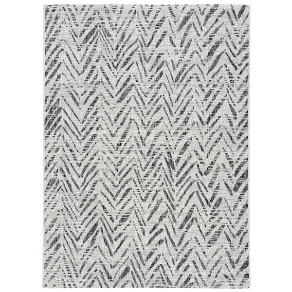 Courtyard Gray/Black 8 ft. x 10 ft. Distressed Chevron Indoor/Outdoor Patio  Area Rug