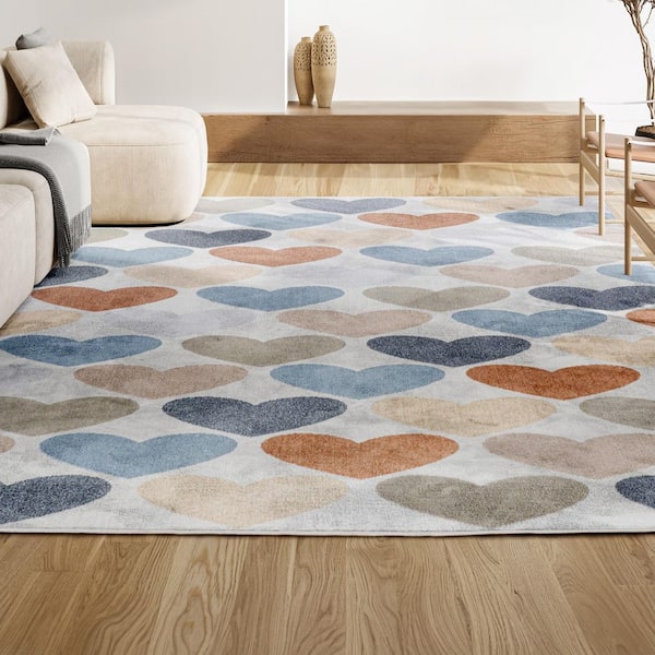JONATHAN Y Dila Modern Hearts Geometric Machine-Washable Ivory