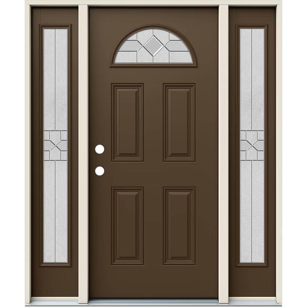 60 in. x 80 in. Right-Hand Fan Lite Decorative Glass Caldwell Dark Chocolate Fiberglass Prehung Front Door W/Sidelites price history on PriceWatchPro