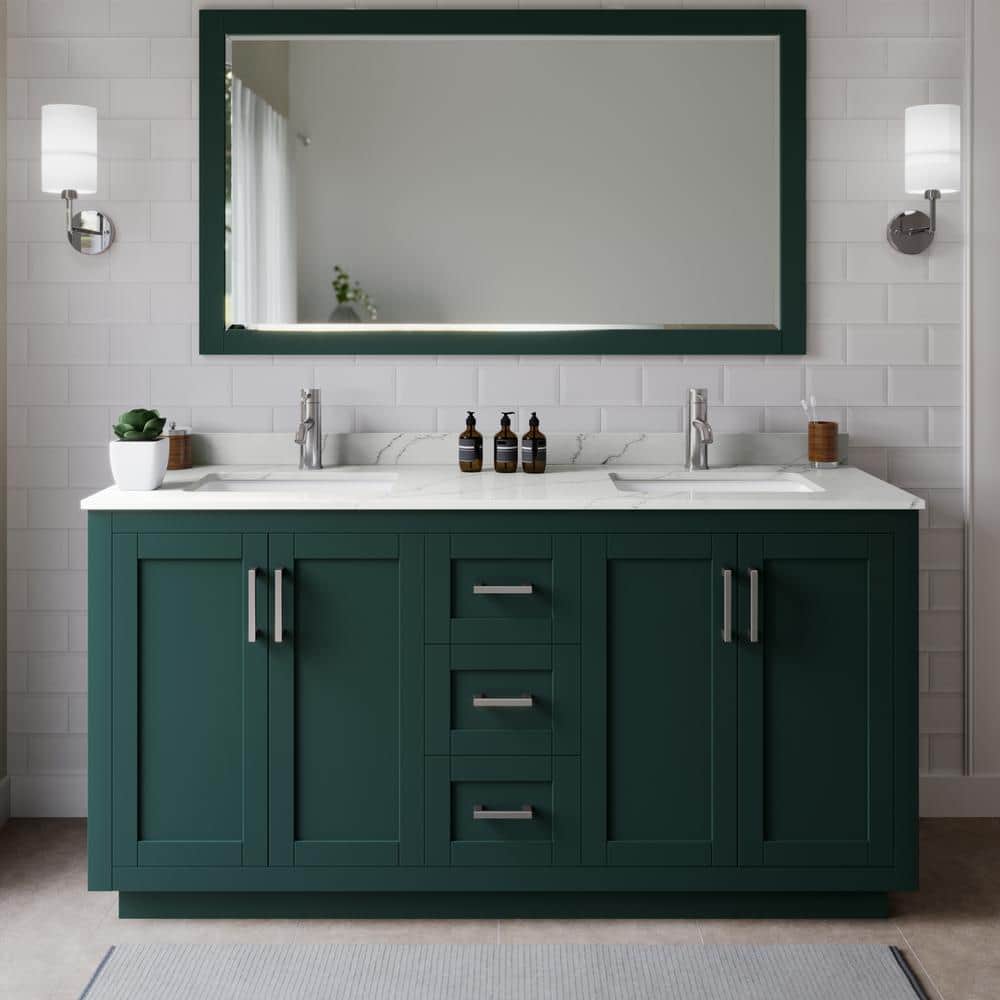 Miranda 66 in. W x 22 in. D x 33.75 in. H Double Bath Vanity in Green with Giotto Quartz Top price history on PriceWatchPro