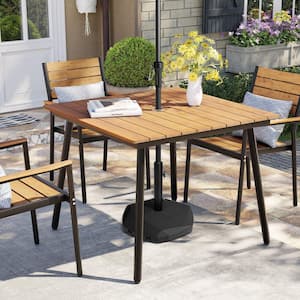 37 in. Brown Rectangular Aluminum Outdoor Patio Dining Table with Wood-Like Tabletop