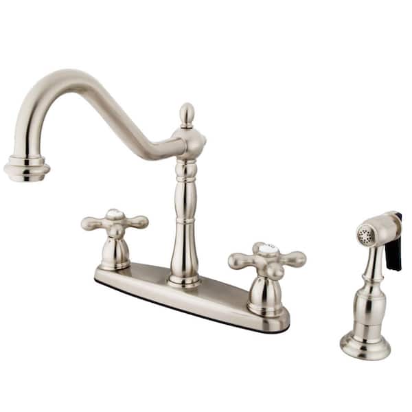 Heritage 2-Handle Standard Kitchen Faucet with Side Sprayer in Brushed Nickel