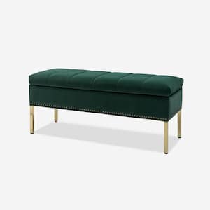 Eduard Green 46.5 in. W Upholstered Flip Top Storage Bench with Nailhead Trim and Metal Legs
