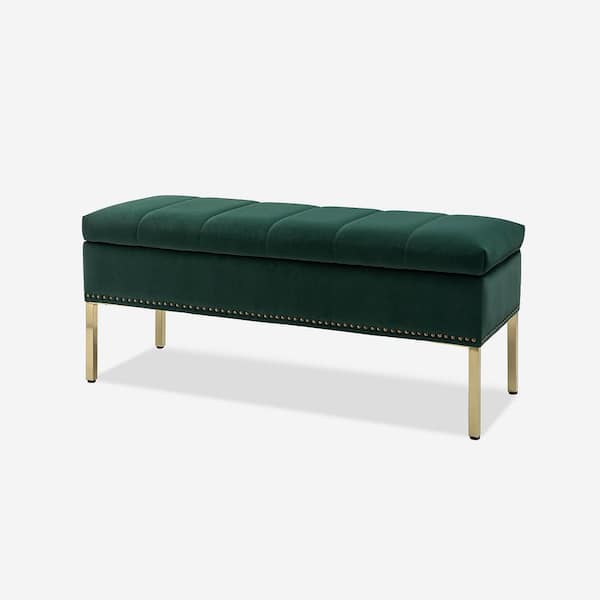 JAYDEN CREATION Eduard Green 46.5 in. W Upholstered Flip Top Storage Bench with Nailhead Trim and Metal Legs