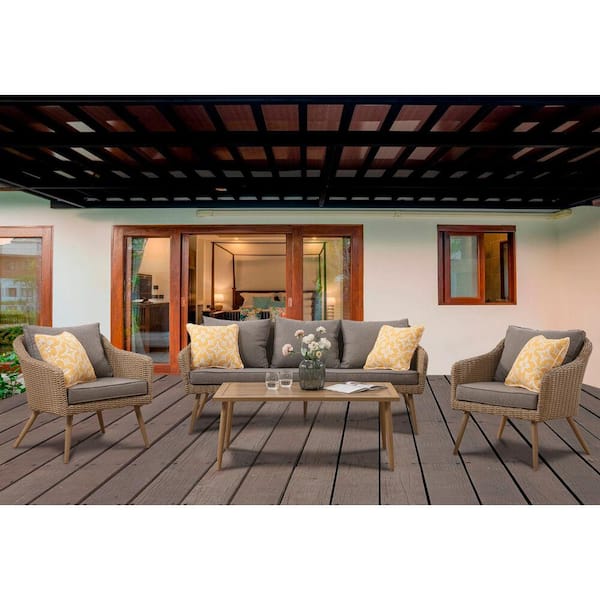 MOD Jaden 4-Piece Wicker Patio Conversation Set with Gray Cushions