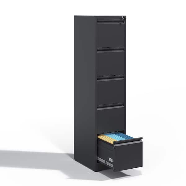 Unbranded Black 5-Drawer Metal 14.96 W Vertical File Cabinet with Lock Office Home Vertical File Cabinet for A4 Legal/Letter Size