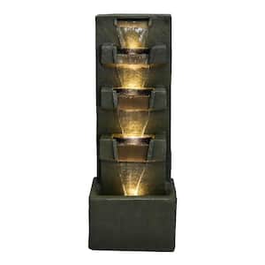 39.3 in. Concrete Modern Indoor Fountain Outdoor Waterfall with LED Light -5-Tier Tall for Garden, Patio, Home Art Decor