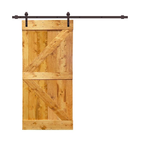 CALHOME K Series 30 in. x 84 in. Solid Colonial Maple Stained Knotty Pine Wood Interior Sliding Barn Door with Hardware Kit