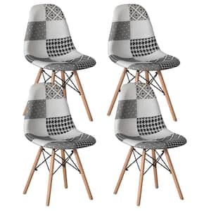 Modern Fabric Patchwork Parsons Chair with Wooden Legs for Kitchen, Dining Room, Entryway, Living Room (Set 4)