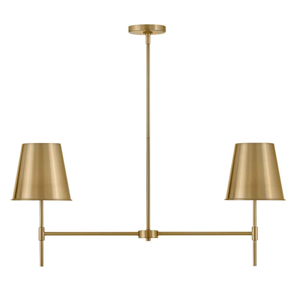 Lacquered Brass 2-Light Drum Chandelier with Metal Shades