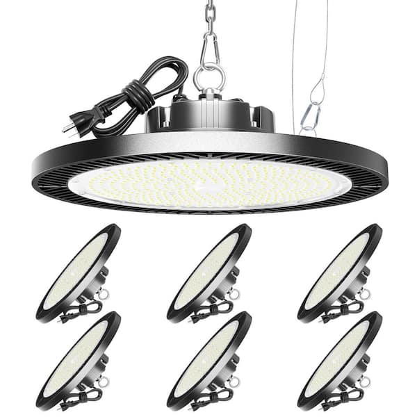 5 ft. 150-Watt Equivalent LED Black UFO High Bay Light Dimmable Fixture for Garage Warehouse Workshop 6-Pack