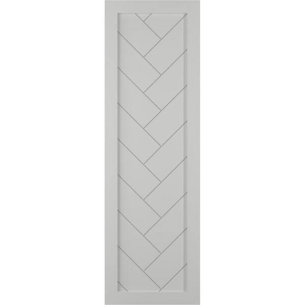 Ekena Millwork 12 in. x 36 in. PVC Single Panel Herringbone Modern Style Fixed Mount Board and Batten Shutters Pair in Hailstorm Gray