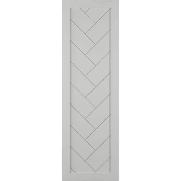 Ekena Millwork 12 in. x 67 in. PVC Single Panel Herringbone Modern Style Fixed Mount Board and Batten Shutters Pair in Hailstorm Gray