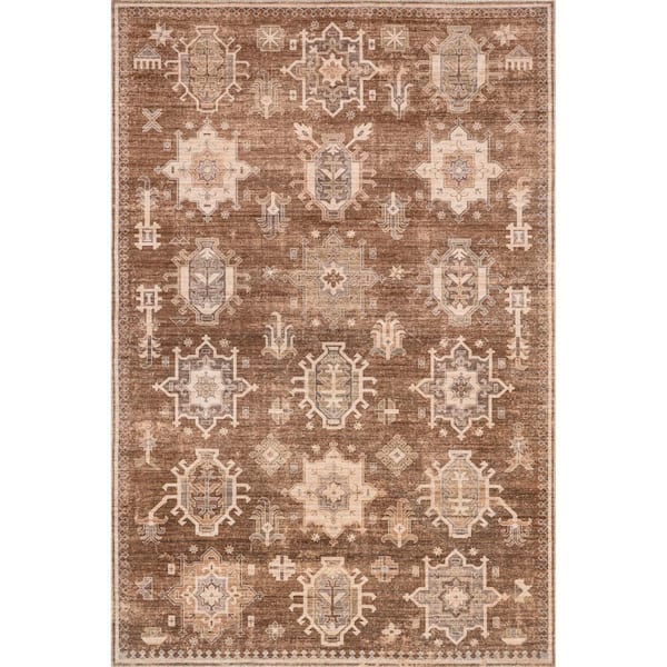 nuLOOM Avalon Multi Medallion Machine Washable Sienna Brown 8 ft. x 10 ft. Area Rug