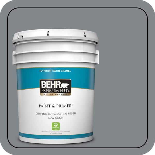 BEHR PREMIUM PLUS 5 gal. #N500-5 Magnetic Gray color Satin Enamel Low Odor Interior Paint & Primer