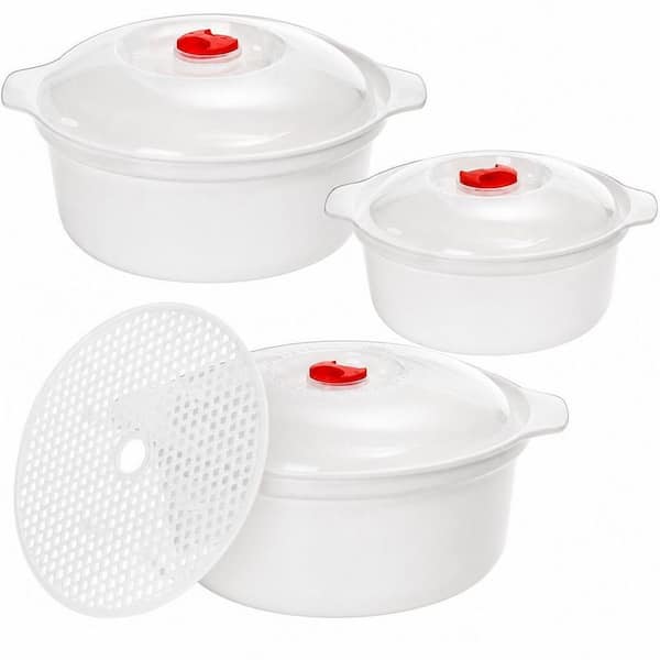 3-Pack PP Microwave Cookware with Lid, BPA-free, Soup Containers with Steamer, Mixing Bowls, Food Storage Cookware