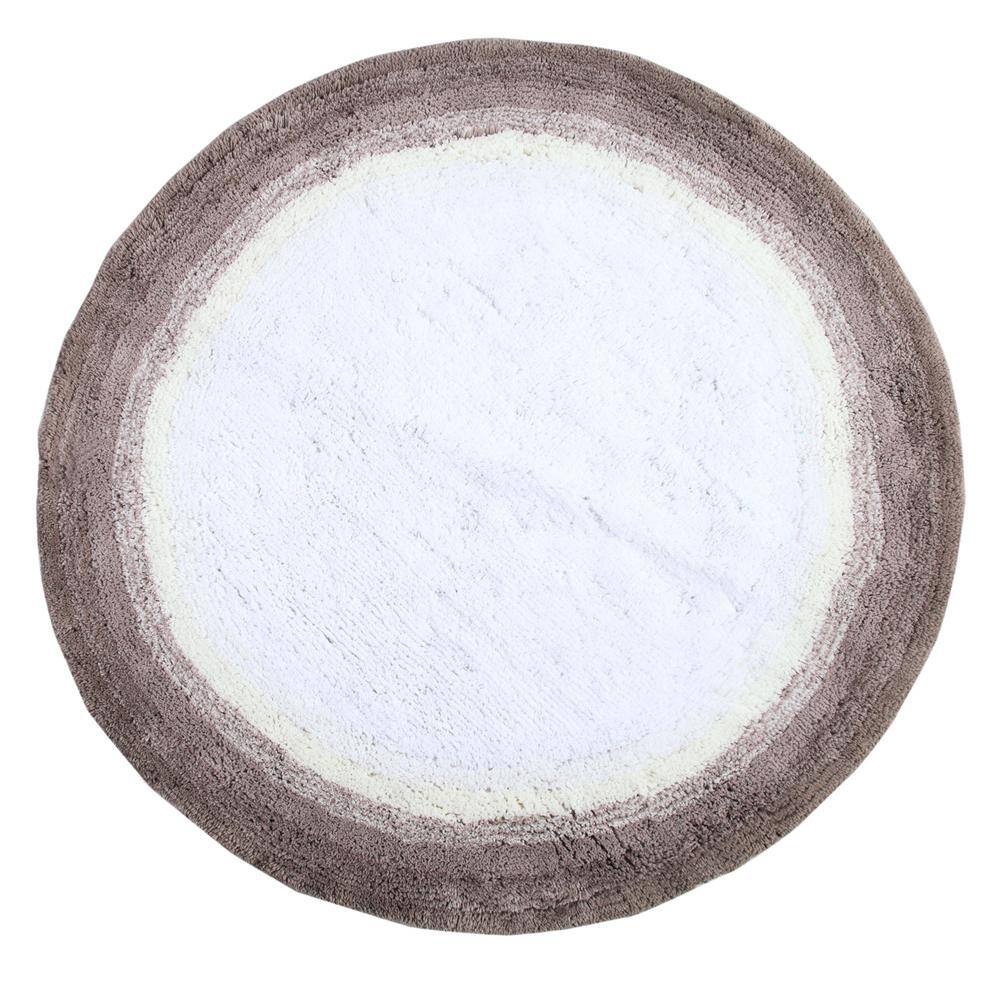 Beige and White Round Cotton Bath Rug