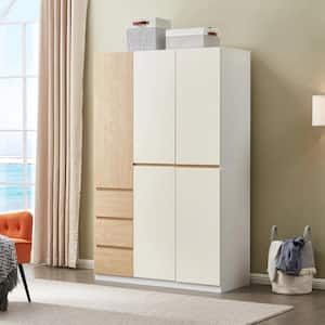 White and Brown Wooden 74.8 in. H x 47 in. W x 20.5 in. D Bedroom Armoire Closet-Drawers Doors