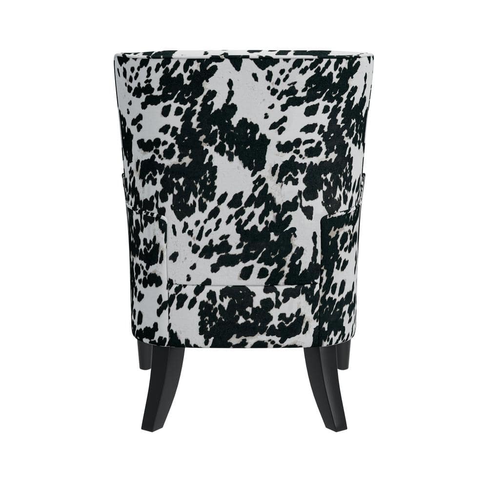 Velvet Black Cow Print Wingback Accent Chair with Flared Arms